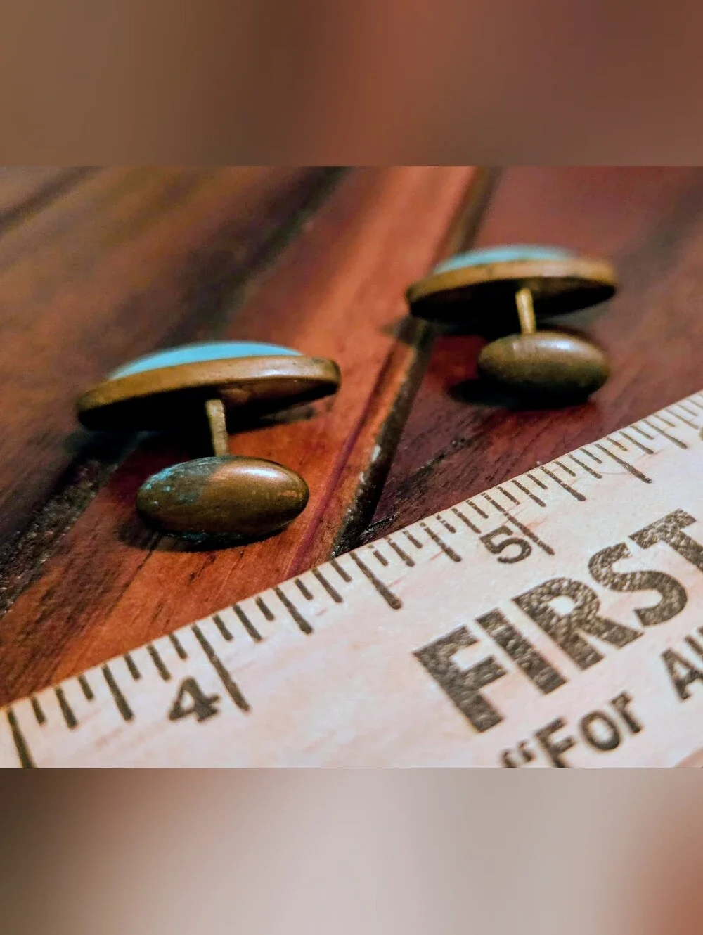 Antique Turquoise Marquise Cufflinks for Men - Classic Brass Finish